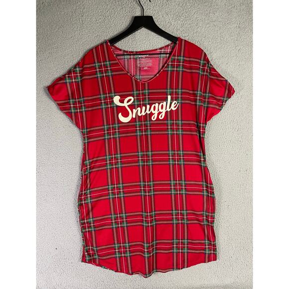 Joyspun Women's Red Plaid Snuggle Nightgown‎ Pajama Shirt Size Small Soft Lounge - Picture 1 of 7